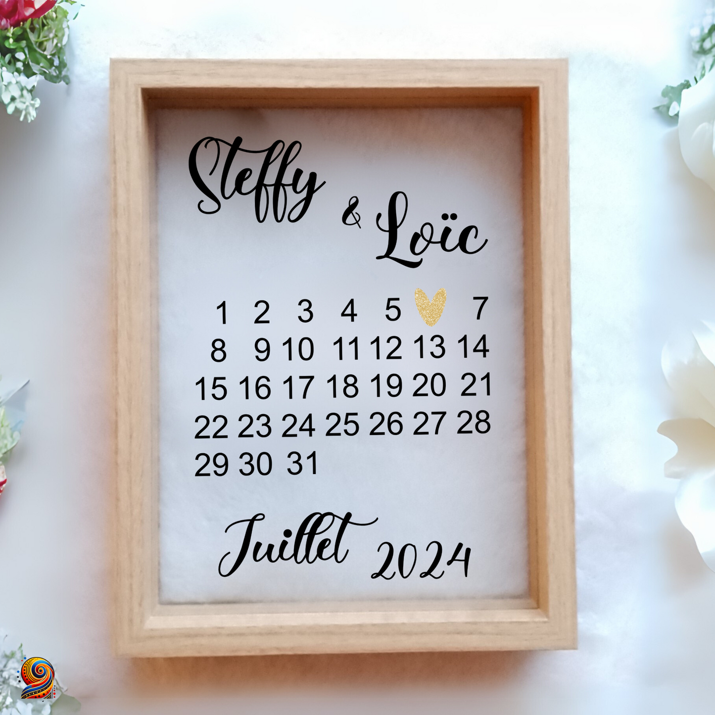 Cadre calendrier en verre personnalisable "Souvenir d'union"