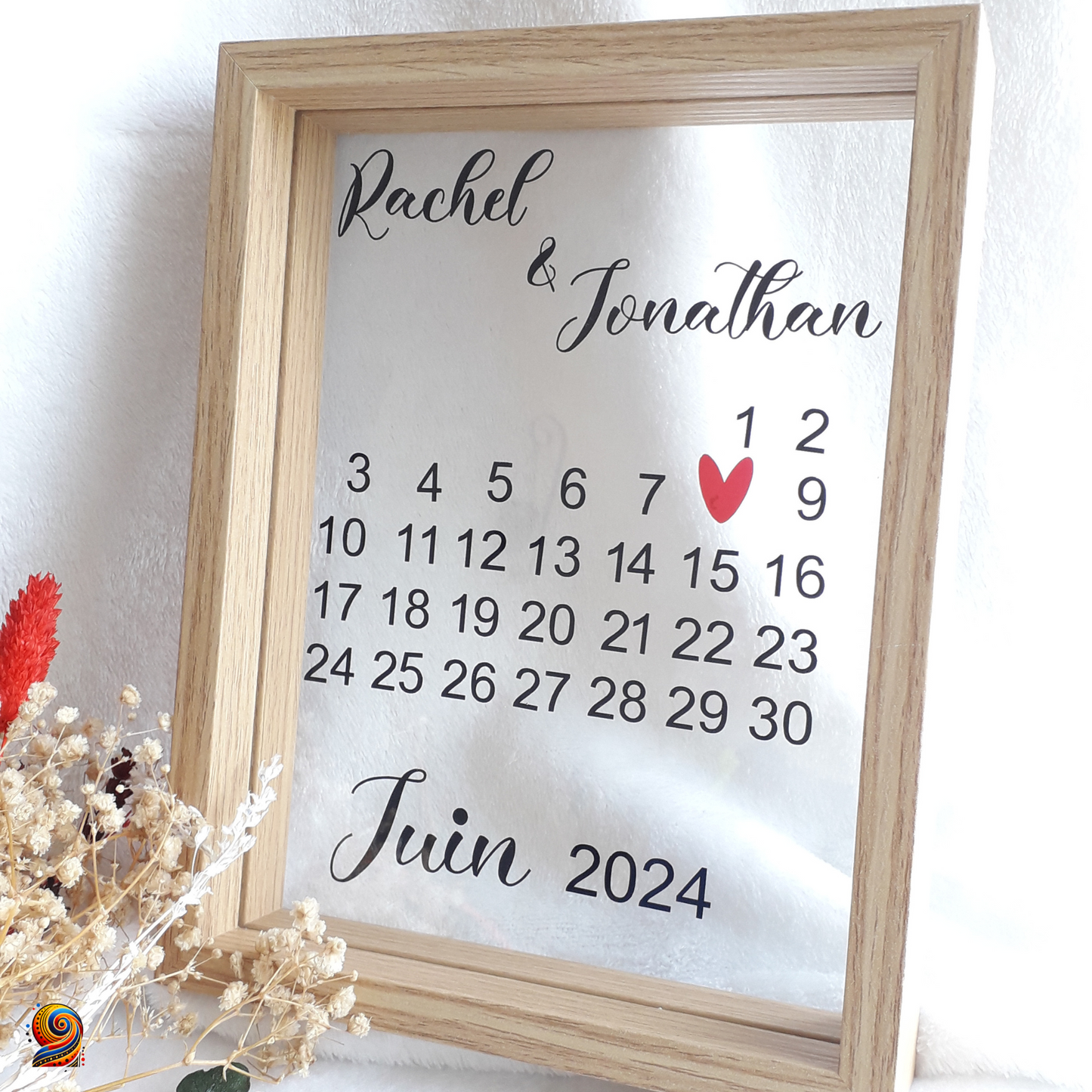 Cadre calendrier en verre personnalisable "Souvenir d'union"