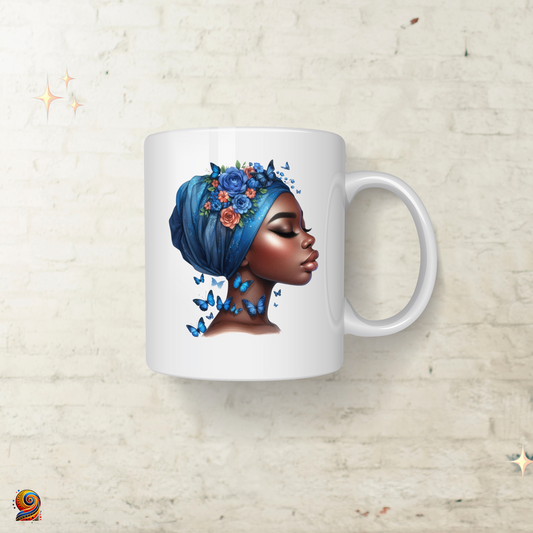 Mug femme noire "foulard et papillons"