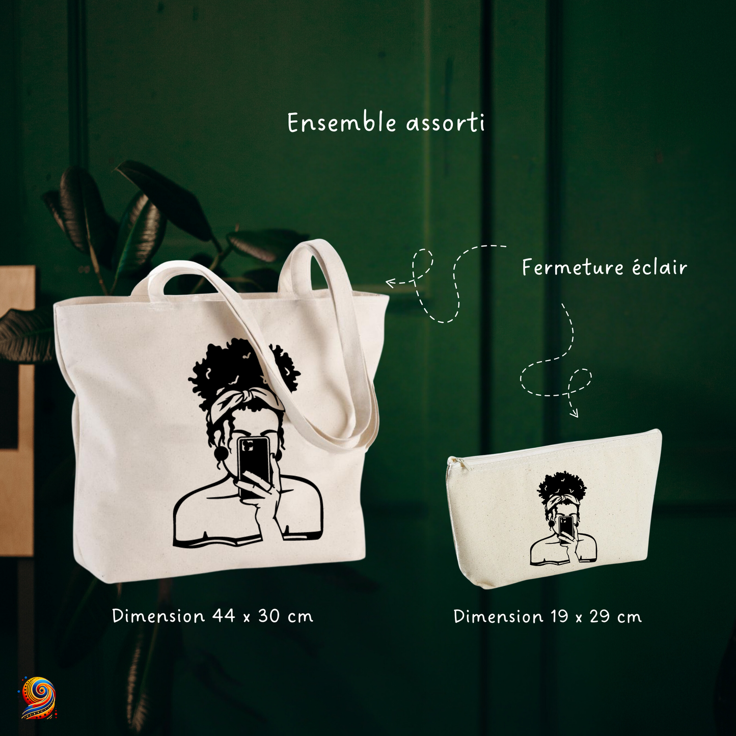 Afro-puff woman silhouette shopping bag