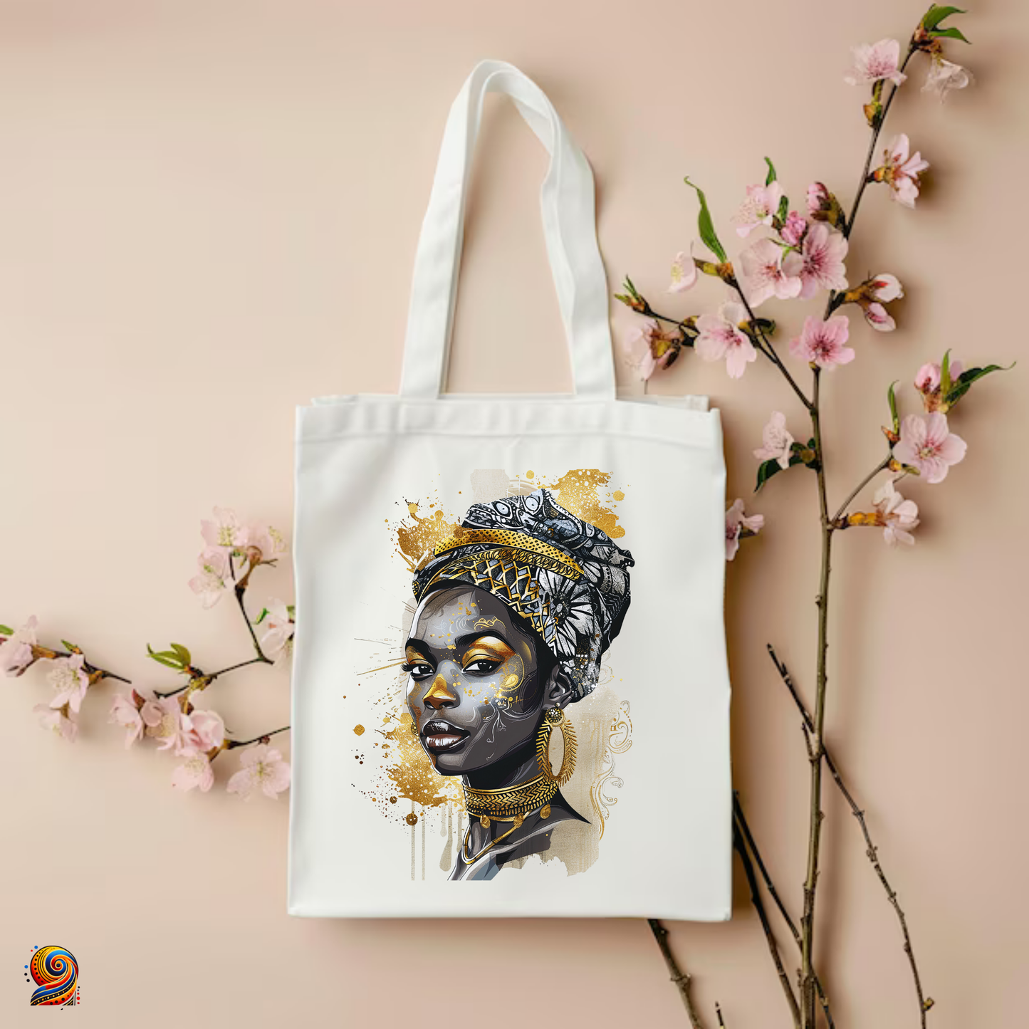 Afro woman tote bag scarf "Mina"