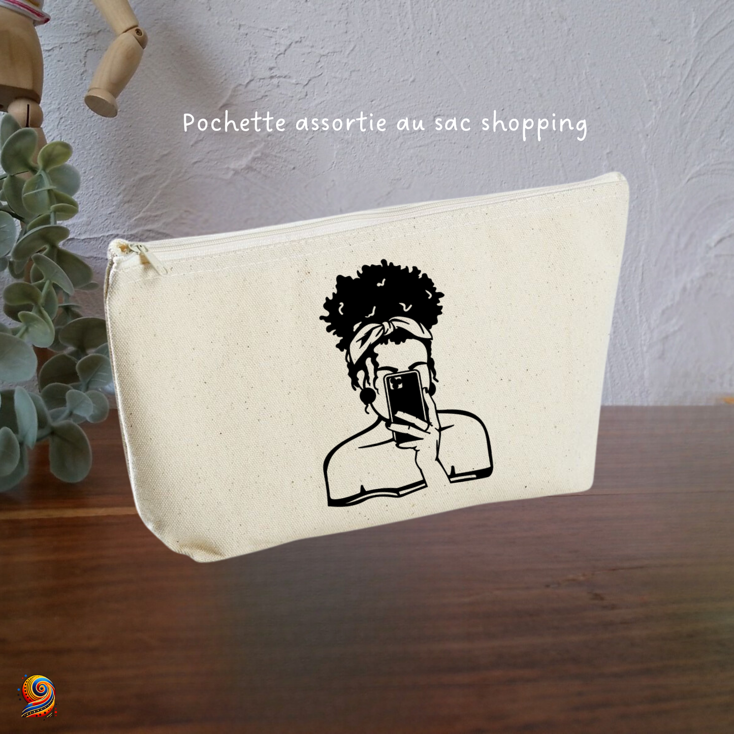 Afro-puff woman silhouette shopping bag