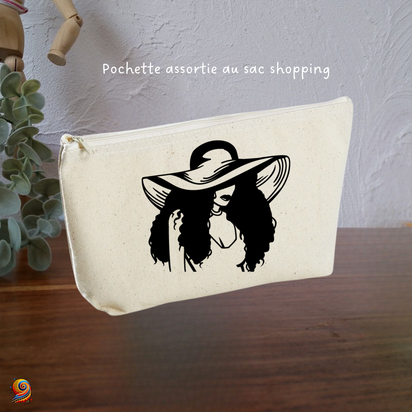 Shopping bag silhouette afro woman with hat