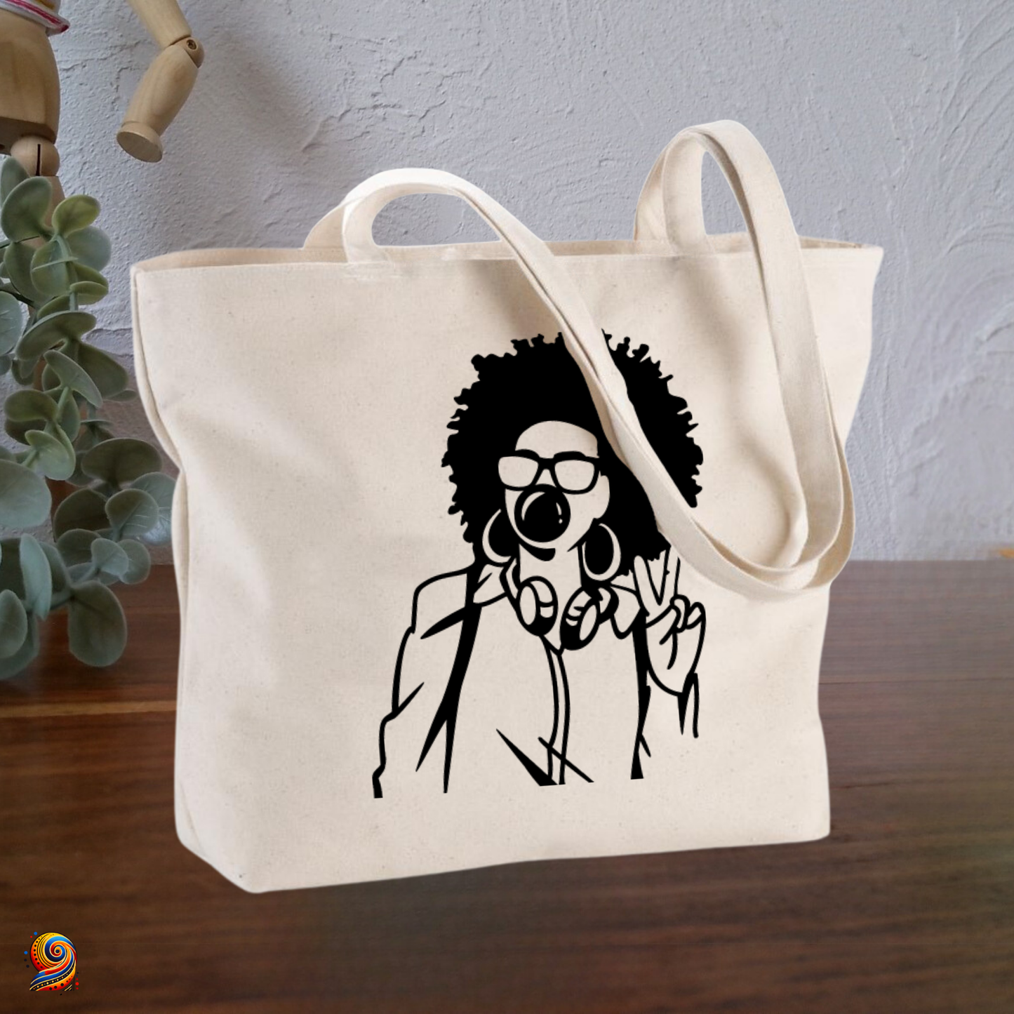 Afro woman silhouette shopping bag