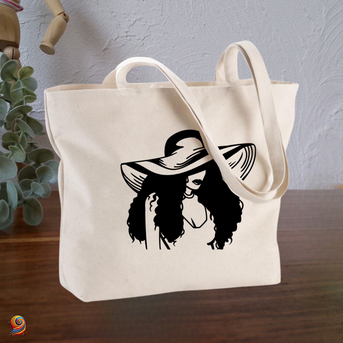 Shopping bag silhouette afro woman with hat