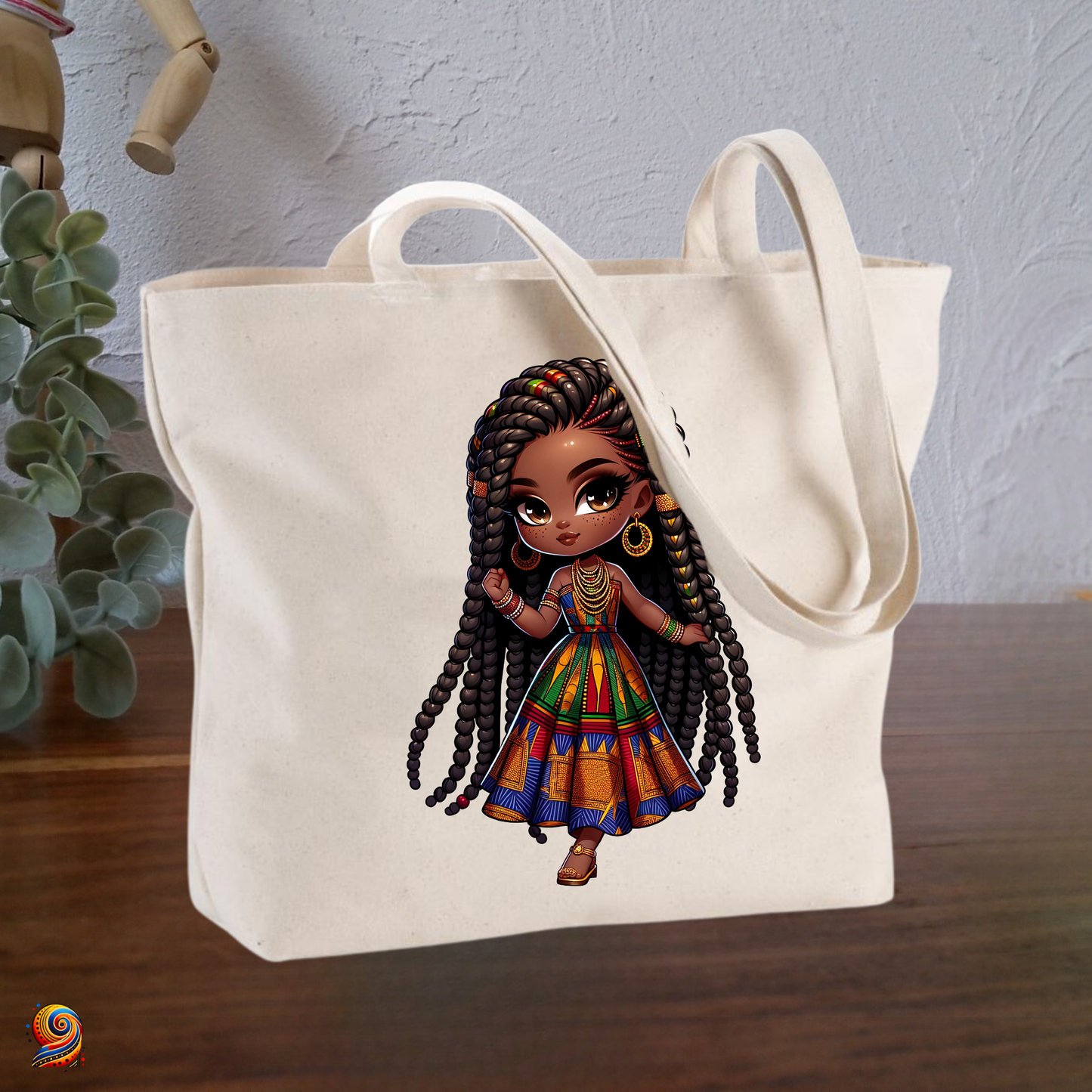 Afro Girl Shopping Bag in Kwanzaa Dress